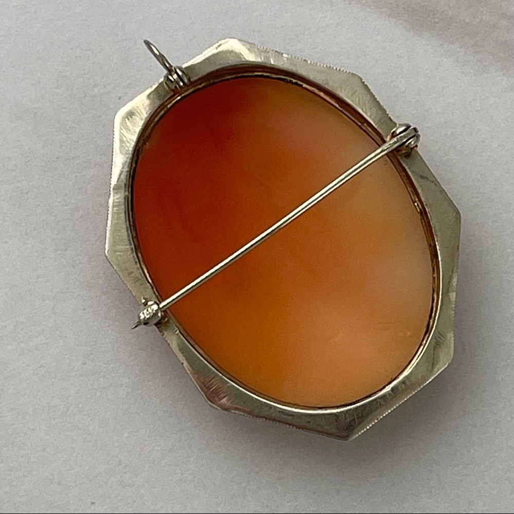 Solid 14K Antique white gold cameo Art Deco Goddess Victorian Pendant brooch pin - Picture 17 of 17